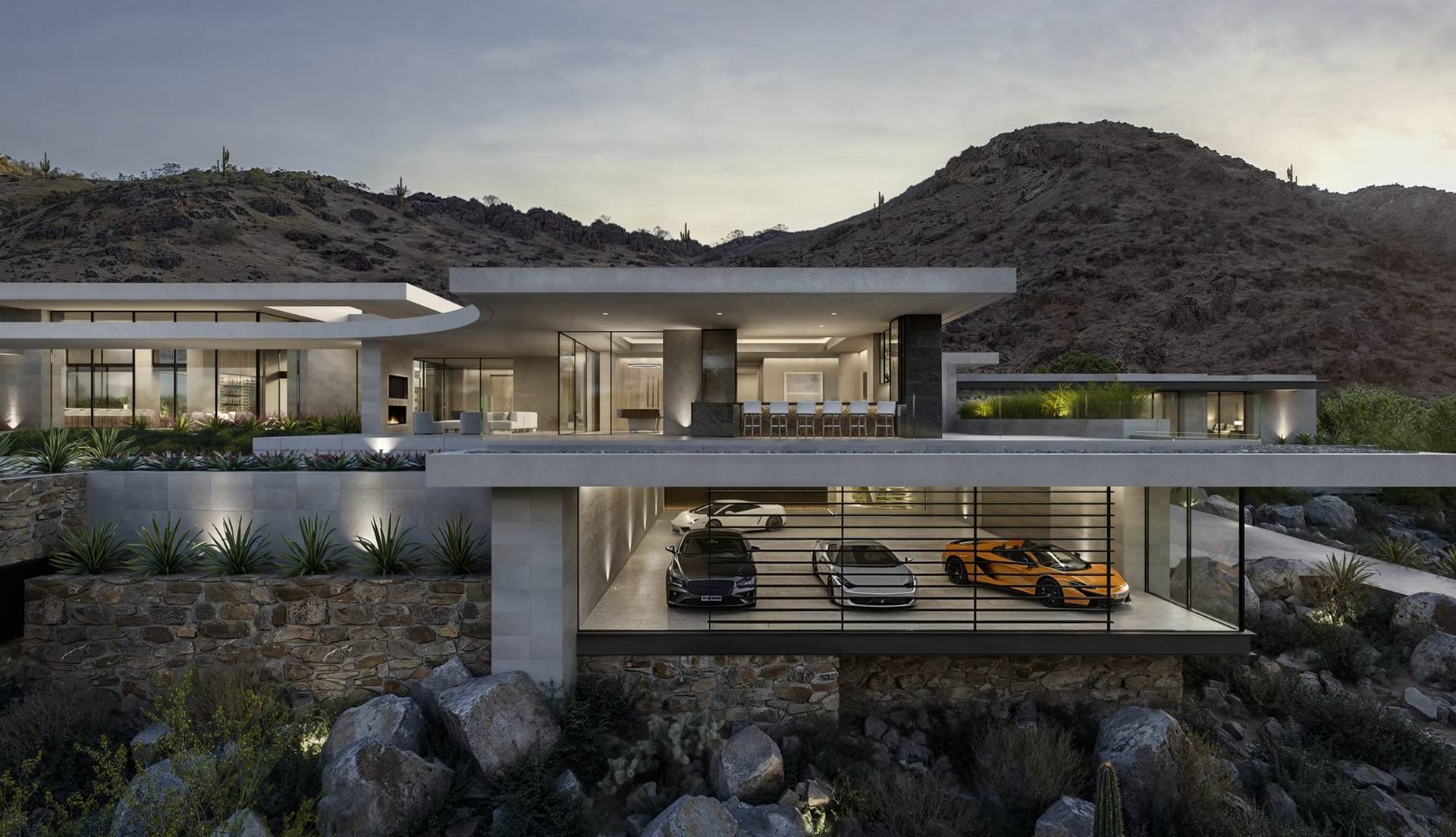 The Otium — the glass-walled automobile gallery of the Paradise Valley estate