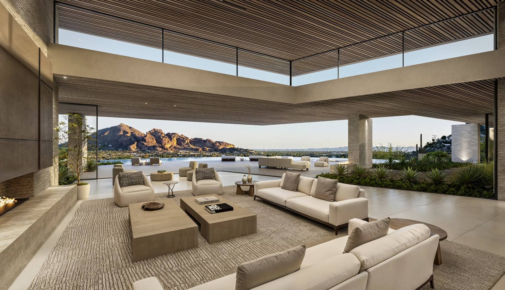 The Pardis — Camelback Mountain framed by the living room of the Paradise Valley estate