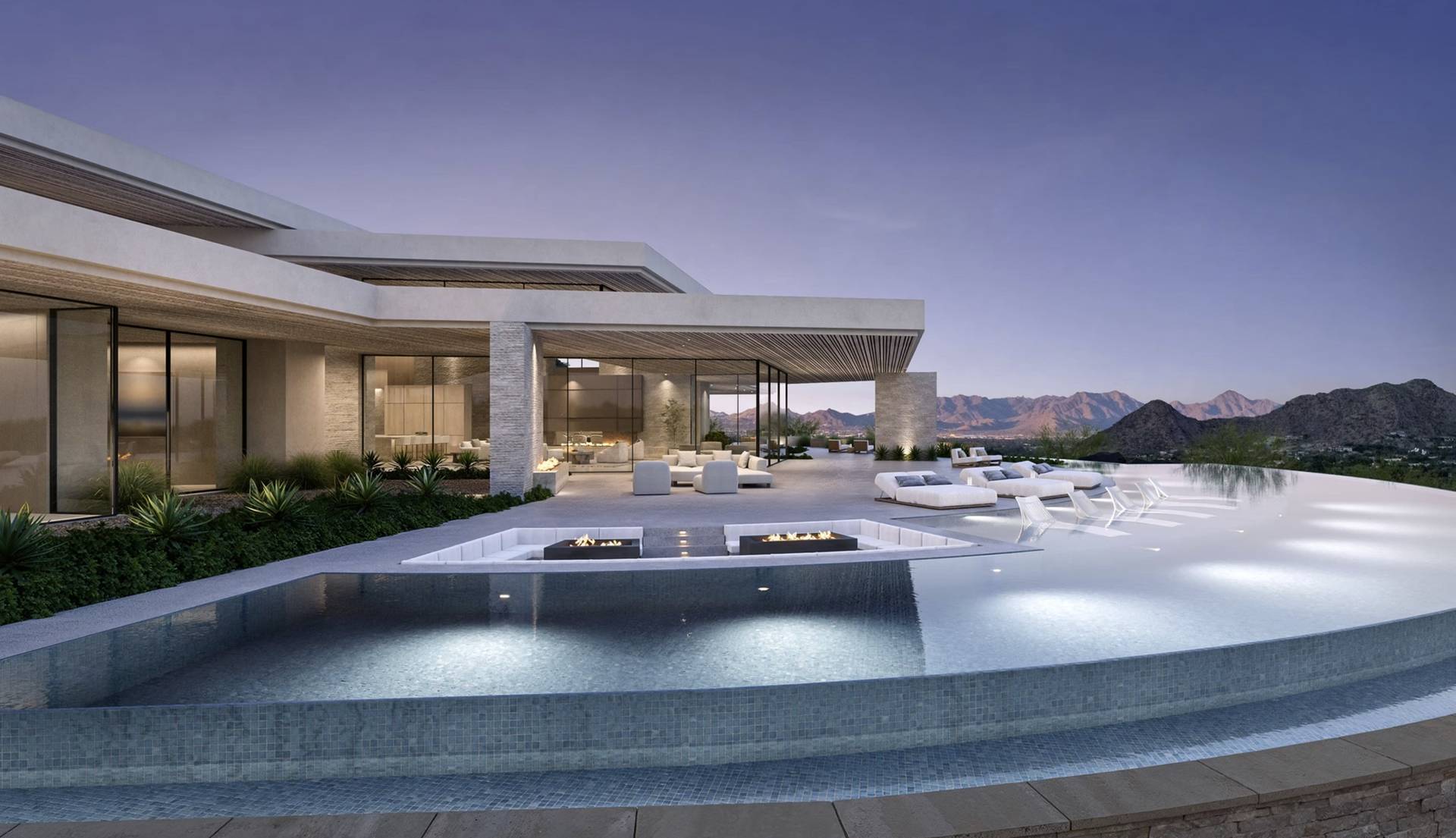 The Pardis — the sunken fire lounge ringed by the pool, Paradise Valley, Arizona