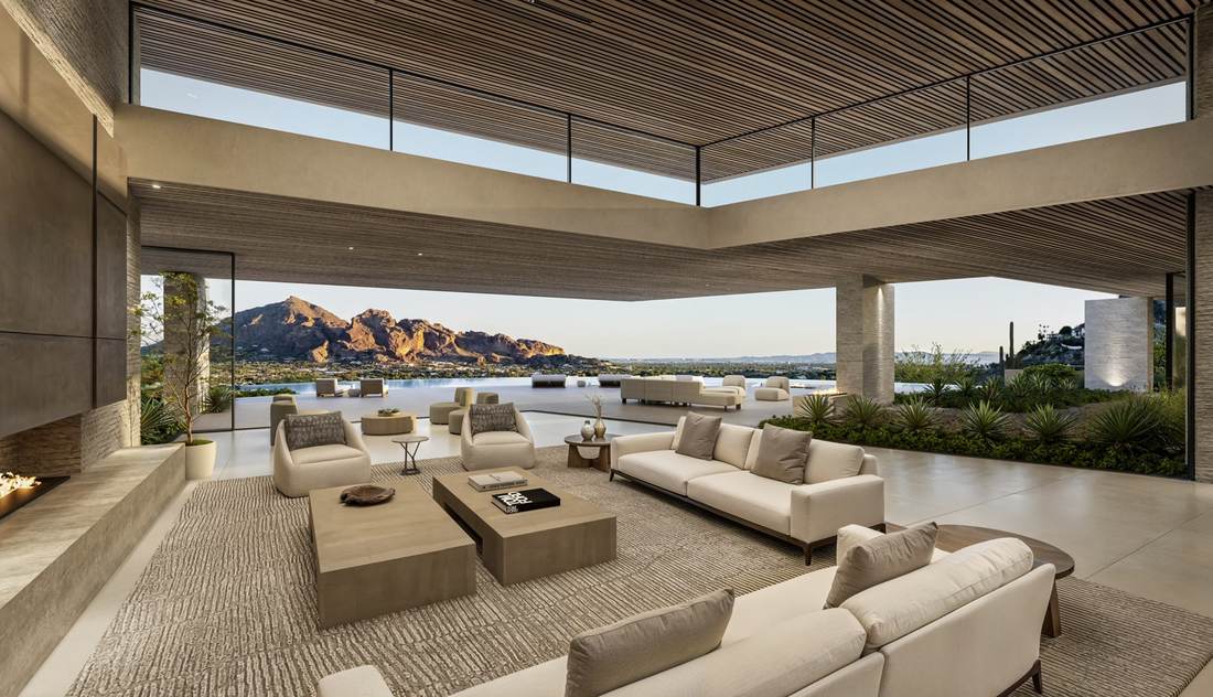 The Pardis — Camelback Mountain framed by the living room of the Paradise Valley estate
