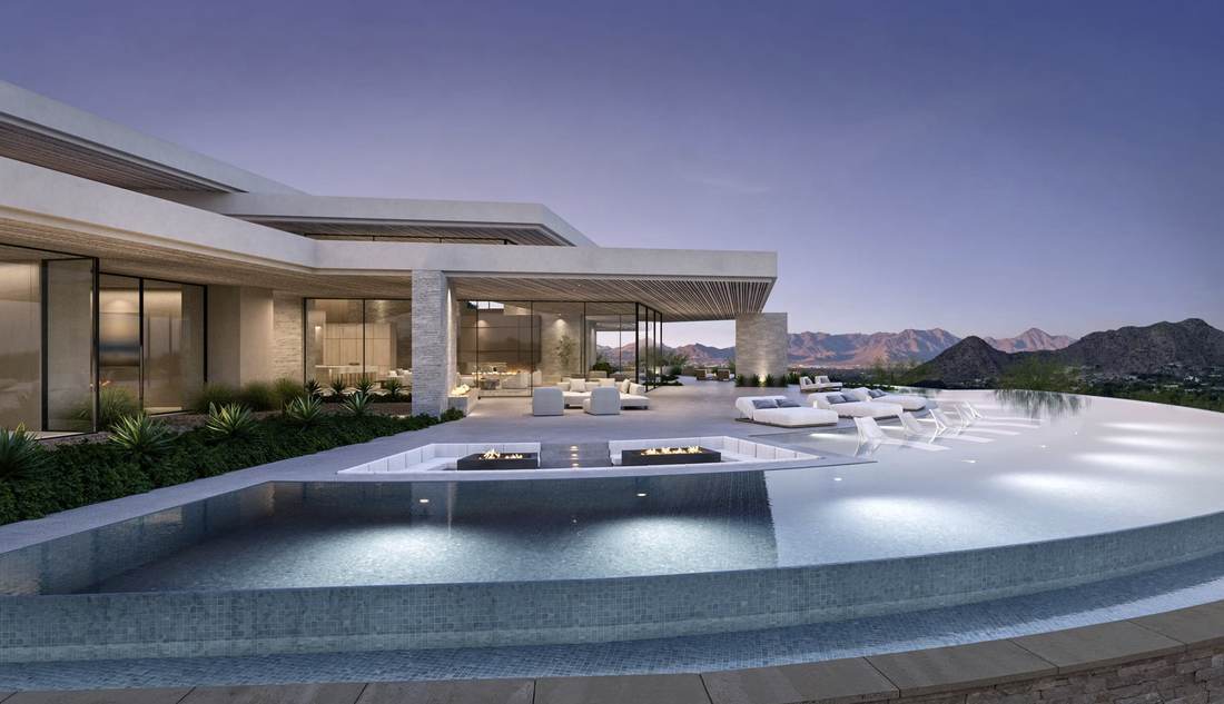 The Pardis — the sunken fire lounge ringed by the pool, Paradise Valley, Arizona